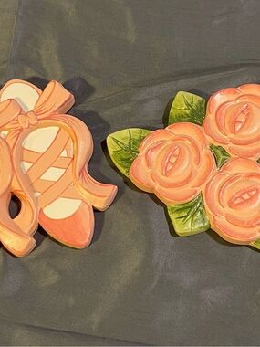 Home Interiors Peach Ballet Slippers and Rose Wall Plaques